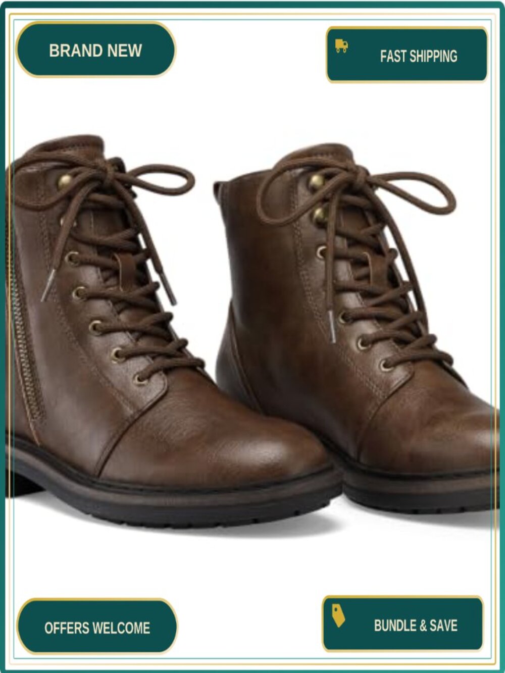 Combat Boots for Women Lace-Up Faux Leather Ankle Boots